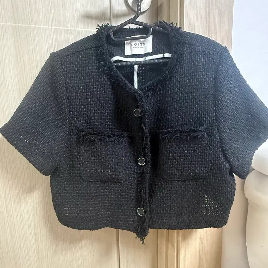 [BUNJANG] Fringe Crop Tweed Short Sleeve Jacket / 프린지 크롭 트위드 반팔자켓