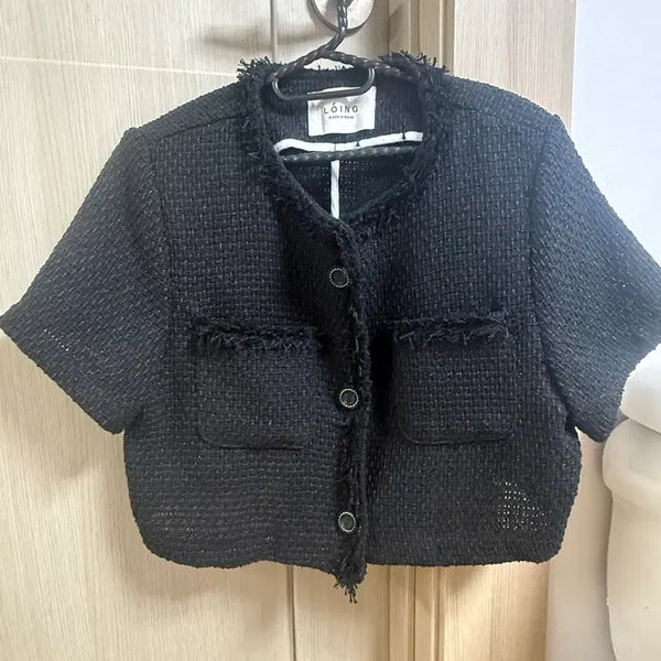 [BUNJANG] Fringe Crop Tweed Short Sleeve Jacket / 프린지 크롭 트위드 반팔자켓