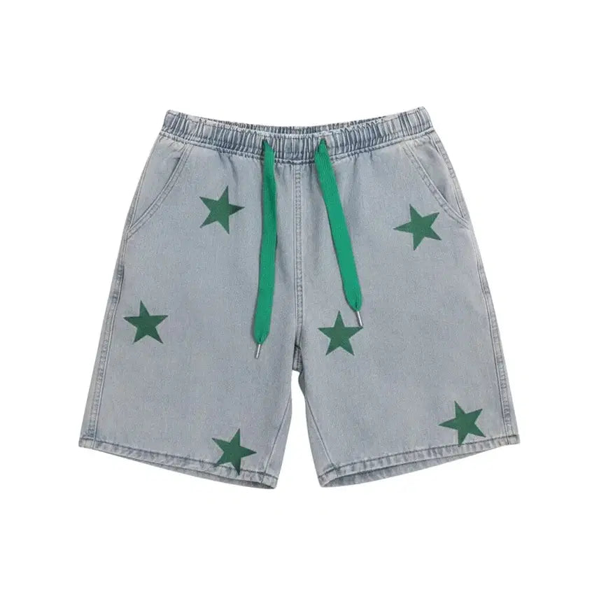 [BUNJANG] Unisex Star Pattern Denim Shorts / 남성M/ 스타 패턴 밴딩 청 데님 반바지 공용 가능 37-176