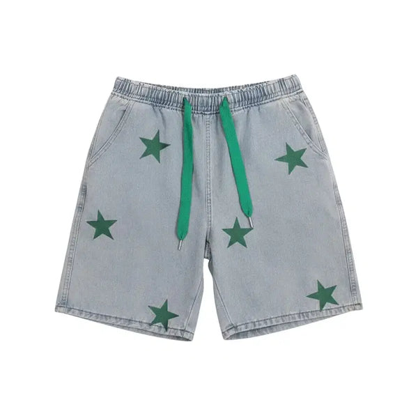 [BUNJANG] Unisex Star Pattern Denim Shorts / 남성M/ 스타 패턴 밴딩 청 데님 반바지 공용 가능 37-176