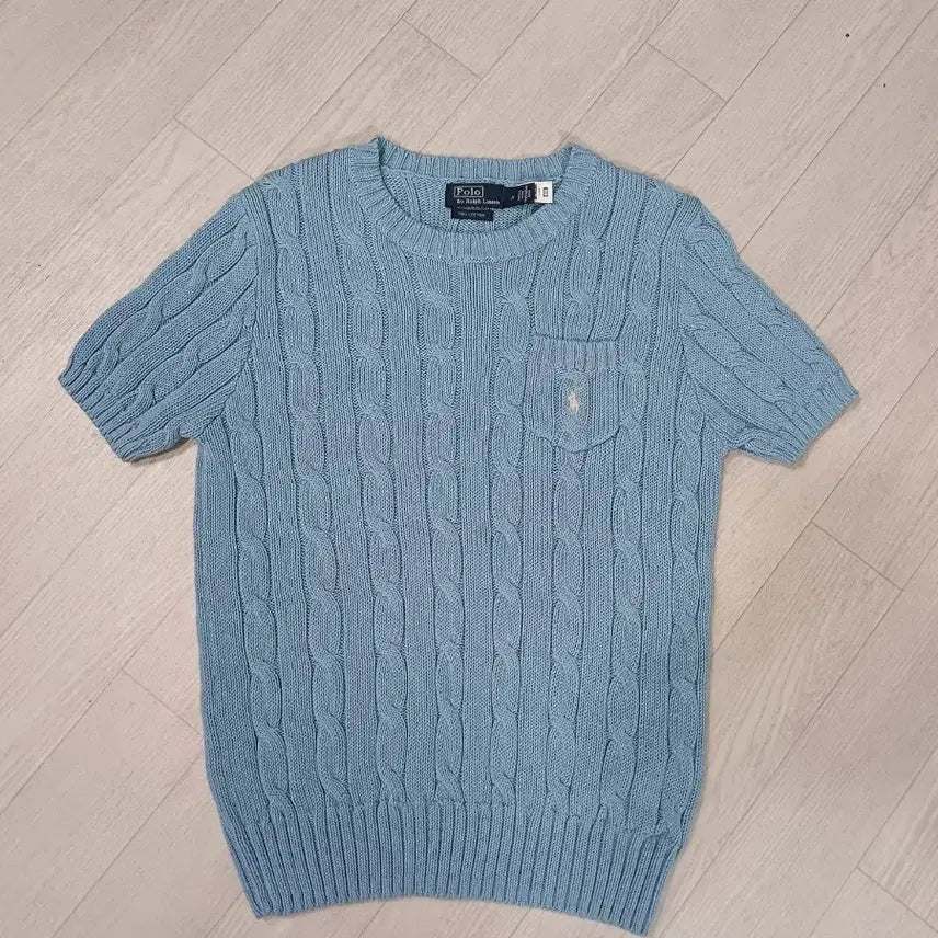 [BUNJANG] Polo Ralph Lauren Women's Cable Knit Short Sleeve Sweater M Sky Blue / 폴로 랄프로렌 우먼 케이블 반팔 니트 M사이즈 하늘색
