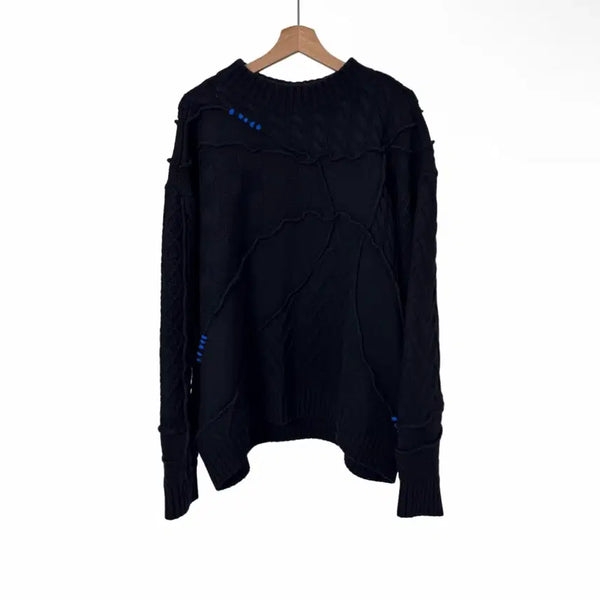 [BUNJANG] Ader Error x Zara Patchwork Oversized Knit Sweater Black / [L-XL] 아더에러 x 자라 남성 패치워크 오버사이즈 니트 스웨터 블랙