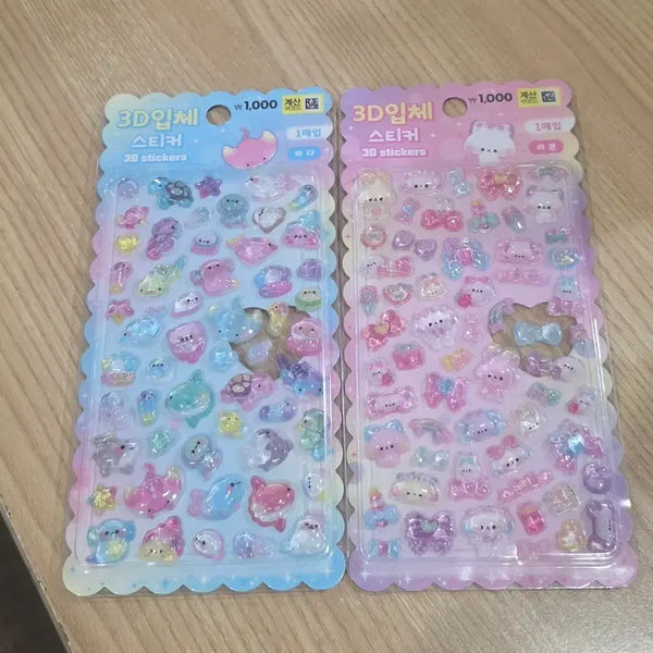 [BUNJANG] Daiso 3D Embossed Stickers (Ocean/Ribbon) / 다이소 3D 입체 스티커 (바다/리본)