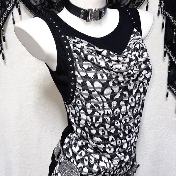 [BUNJANG] Gothic Punk "Onegyaru" Leopard Print Drape Sleeveless Tank Top Y2K / 고스펑크 오네갸루 레오파드 호피 드레이프 슬리브리스 나시 y2k 와투케
