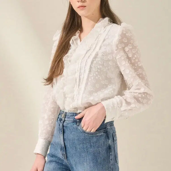 [BUNJANG] Mine (Hansem) Lace Frill Blouse - White / 마인(한섬)레이스 프릴 블라우스 화이트