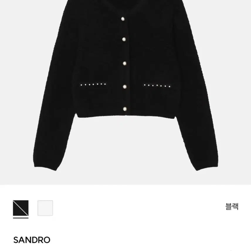 [BUNJANG] Sandro Pearl Bead Round Neck Cardigan Black / 산드로 펄비즈 라운드넥 가디건 블랙