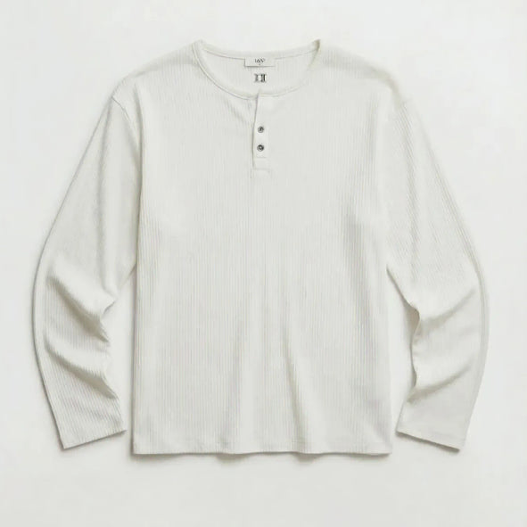 [BUNJANG] ELMND Henry Long Sleeve Henley T-Shirt Ivory / 엘무드 헨리 롱슬리브 헨리넥 티셔츠