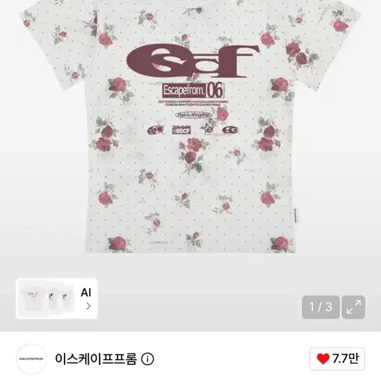 [BUNJANG] Escape From Flower Print Short Sleeve T-Shirt Ivory / 신상 이스케이프프롬 플라워 프린트 반팔티 아이보리