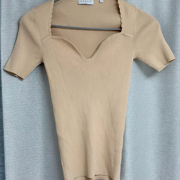 [BUNJANG] Sandro Square Neck Heart Neck Ribbed Knit / 산드로 스퀘어넥 하트넥 골지 니트