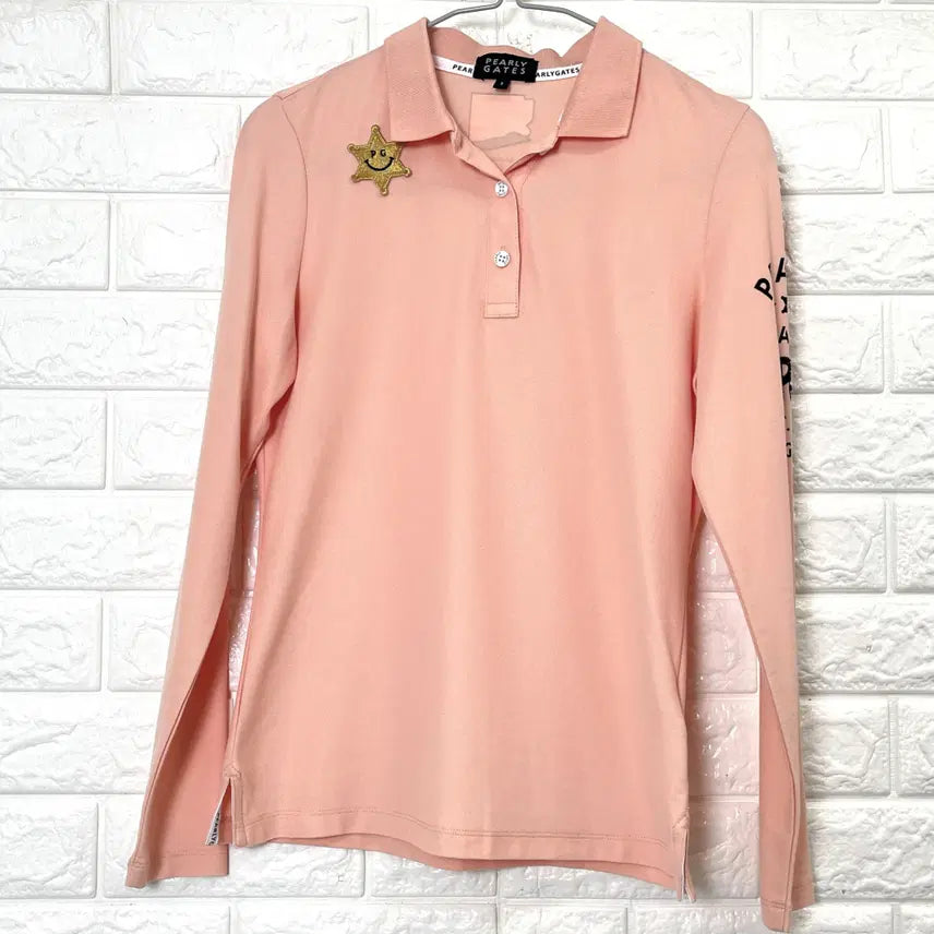[BUNJANG] Pargates Women's Coral Pink Long Sleeve Polo Shirt Size 1 / 파리게이츠 여성 코랄핑크 긴팔 카라티 1