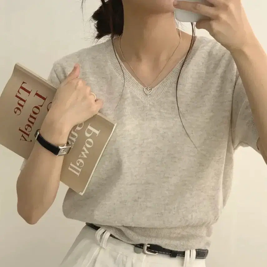 [BUNJANG] Berry Bamboo Short Sleeve V-Neck Knit / 베리 뱀부 반팔 v넥 니트