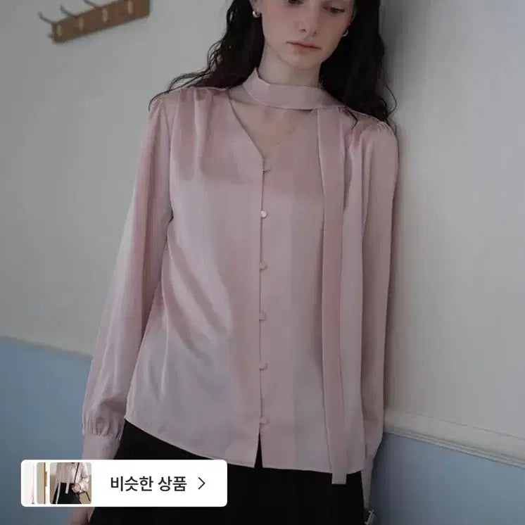 [BUNJANG] Dejavu Camellia Tie Silky Blouse - Pink / 정가89000)드헤베 카멜리아 타이 실키 블라우스 핑크 스카프 블라우스