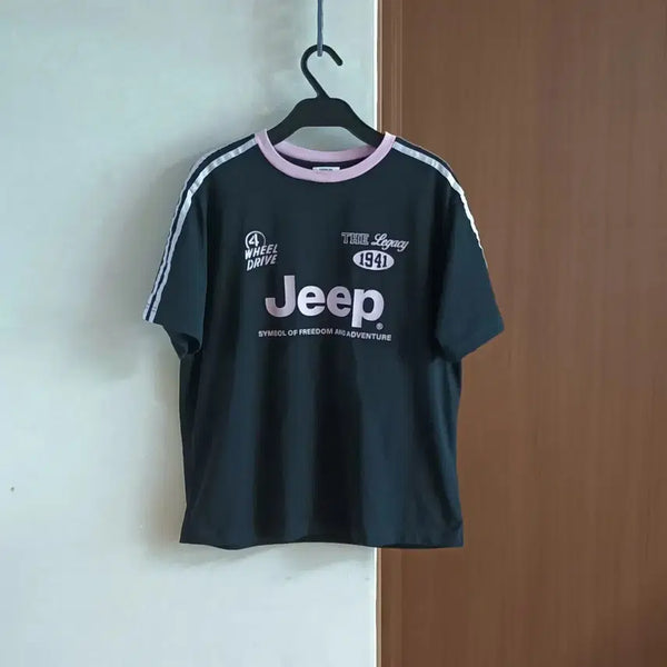 [BUNJANG] Jeep Women's Short Sleeve T-Shirt Black Pink Accent / Jeep 반팔티 여성