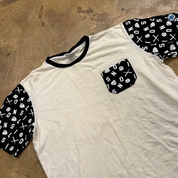 [BUNJANG] Samsung Lions Beanpole Baseball Pattern Short Sleeve T-shirt - White / [105] 삼성라이온즈 빈폴 야구 패턴 반팔 티셔츠 포켓 흰색