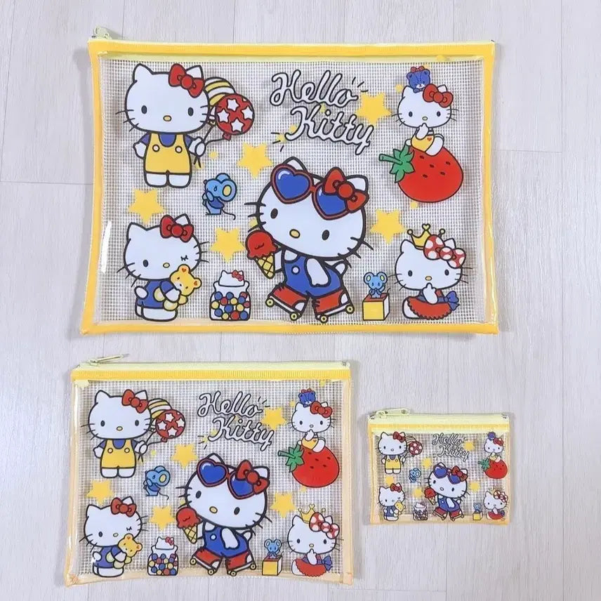 [BUNJANG] Hello Kitty PVC Zipper Pouch 3 Set / 헬로키티, 키티 PVC 지퍼 파우치 3종 세트 , 일괄가격 / 새상품
