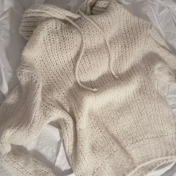 [BUNJANG] Oatmeal Alpaca Wool Hoodie Knit / 오트밀 알파카 울 후드 니트