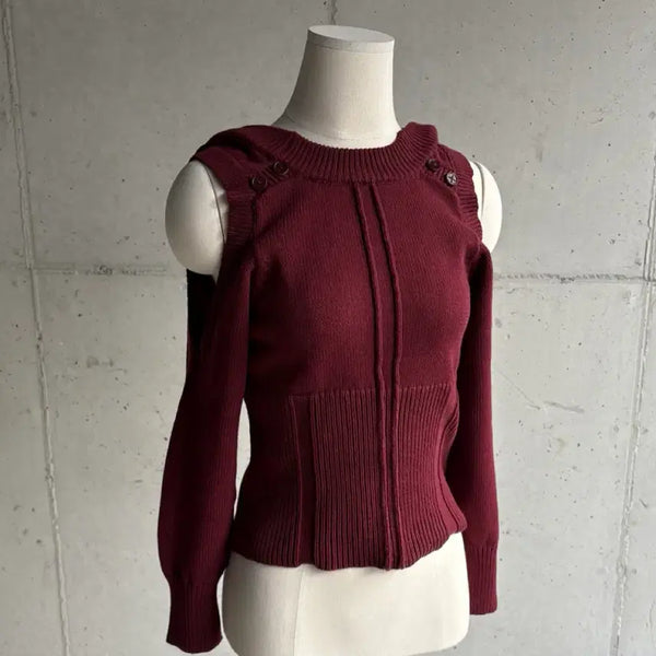 [BUNJANG] Mischief Cut Out Shoulder Knit Hoodie / 미스치프 컷아웃 숄더 CUT OUT SHOULDER KNIT HOODIE