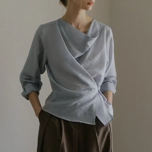 [BUNJANG] Ourcommerce Cowl Neck Drape Button Wrap Blouse / 아워코모스 카울넥 드레이프 버튼 랩 블라우스