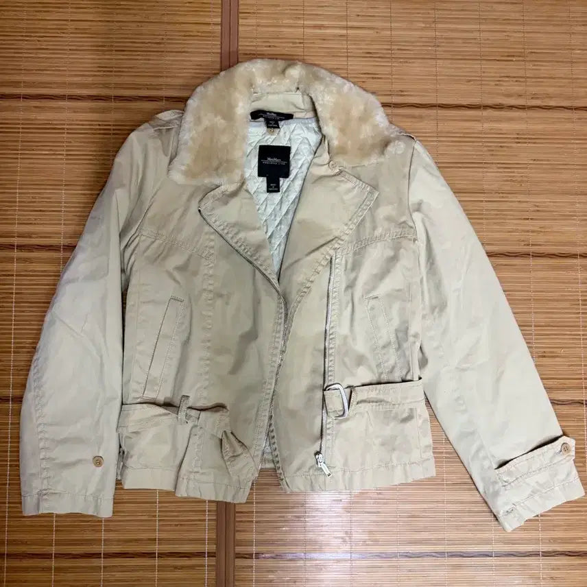 [BUNJANG] Max Mara Women's Rabbit Fur Collar Quilted Field Jacket / 막스마라 여성 래빗 카라 야상 점퍼 자켓 누빔 55 사이즈