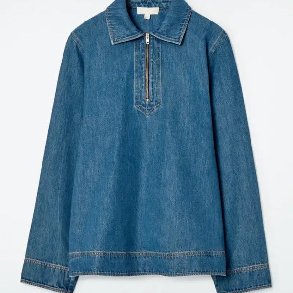 [BUNJANG] COS Women's Denim Zip-Up Shirt Blue Blouse / cos 코스 여성 데님 집업 셔츠 블루 티셔츠 블라우스 66