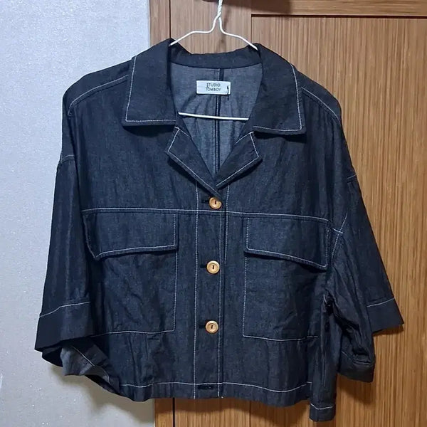 [BUNJANG] Studio Tomboy Denim Half Sleeve Black Jacket / 스튜디오톰보이 데님 반팔 흑청자켓