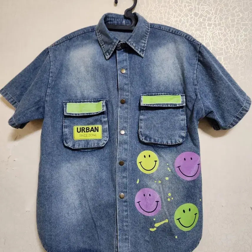 [BUNJANG] Smile Print Denim Shirt Jacket / 스마일 청남방자켓