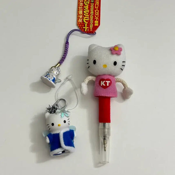 [BUNJANG] Classic Kitty Dangling Ballpoint Pen & Fairy Pointdoll Strap Keychain Bundle Set / 고전 키티 달랑이 볼펜 페어리 포인트돌 스트랩 키링 일괄