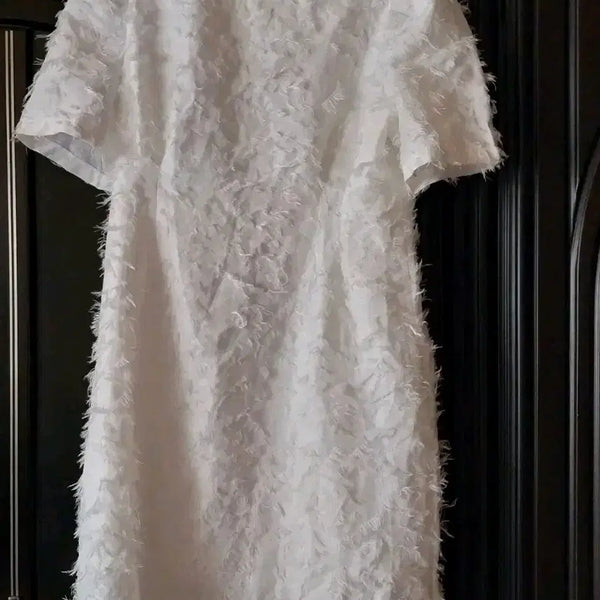 [BUNJANG] White Feather Embellished Mini Dress / 화이트  장식 미니 원피스