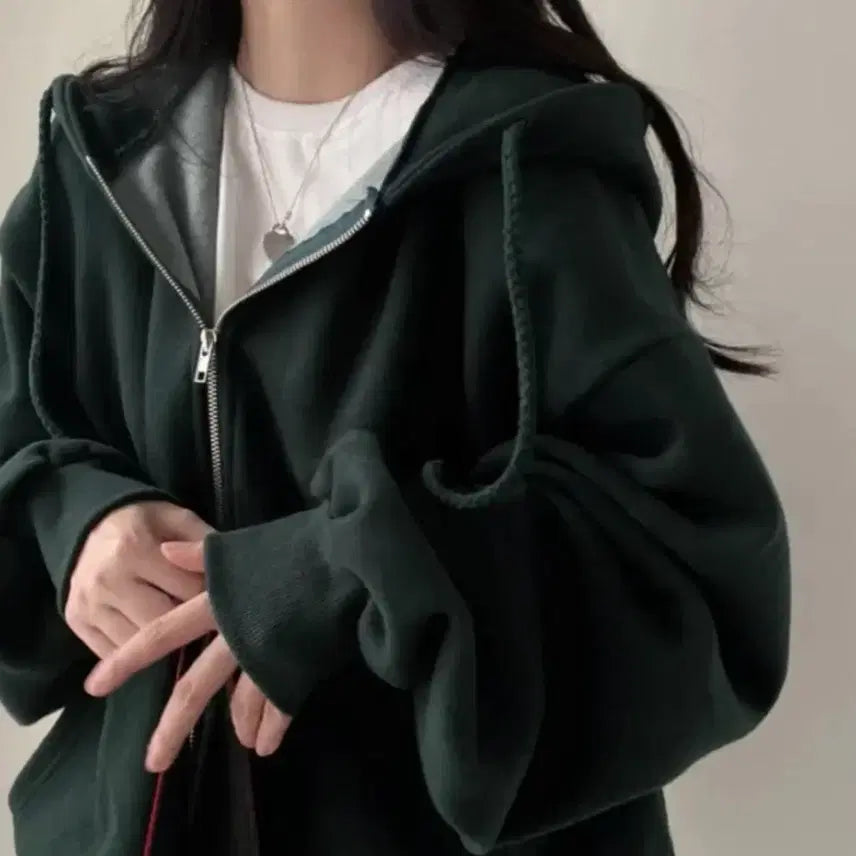 [BUNJANG] Deep Green Oversized Hoodie Zip-Up (New) / 딥그린 오버핏 후드집업 (새상품)