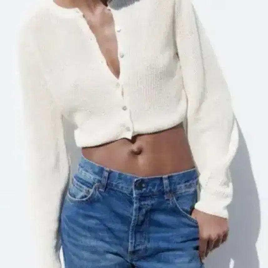 [BUNJANG] Zara Ivory Cropped Cardigan / 자라 아이보리 크롭 가디건