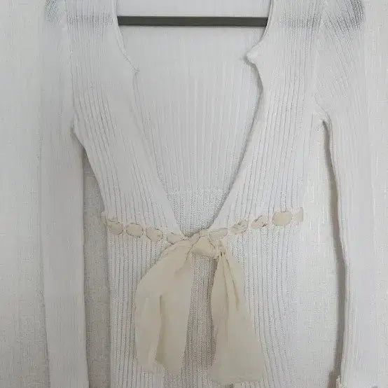 [BUNJANG] Valentino White Ribbon Chiffon Cardigan / 명품 VALENTINO 화이트 리본 가디건