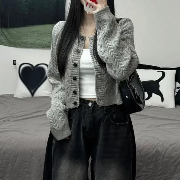 [BUNJANG] Ivory Cable Knit Cardigan / 아이보리 꽈배기 니트 가디건 (새상품)