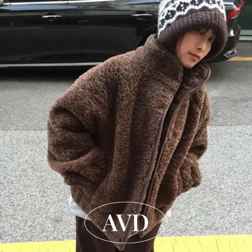 [BUNJANG] Brown Fleece Lined Jacket / 브라운 뽀글이 양털 자켓
