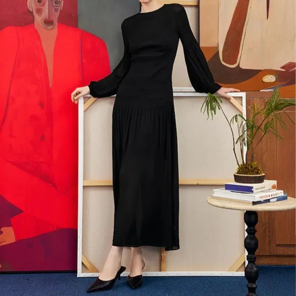 [BUNJANG] yyiam Puff Sleeve Pleated Dress Black L / yyiam 와이와이아이엠 퍼프소매 드레스 원피스 블랙 L사이즈 플리츠