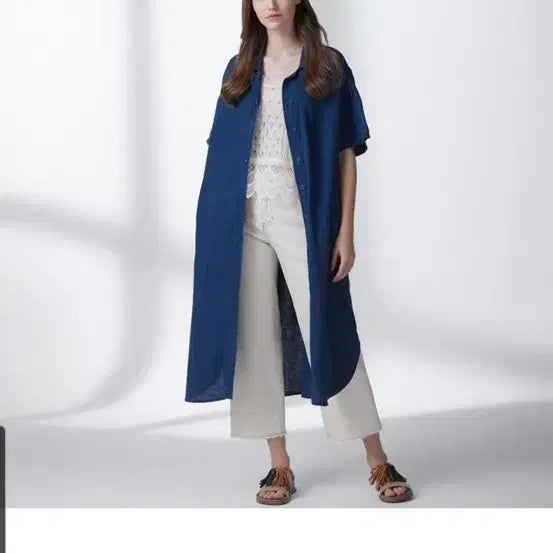 [BUNJANG] Thursday Island Linen Denim Long Shirt Dress / 써스데이아일랜드 린넨데님롱셔츠원피스