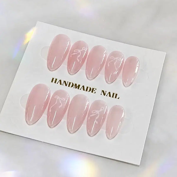 [BUNJANG] Handmade Nail Tips - Spring Blossom Syrup Base with Ballet Core Ribbon Accent / 수제 네일팁