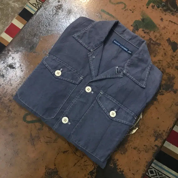 [BUNJANG] Polo Ralph Lauren 4-Pocket Charcoal Linen Hunting Jacket / 폴로랄프로렌 4포켓 차콜 린넨 헌팅 자켓 마이 여성 66 사이즈