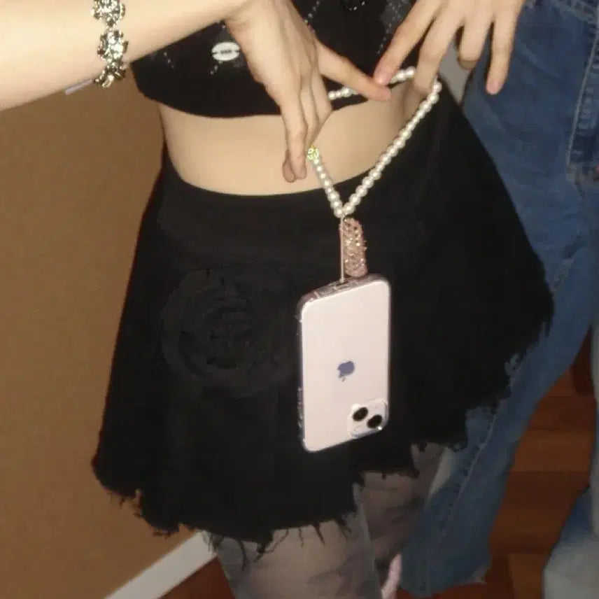 [BUNJANG] Seokyuki Black Flower Pleated Skirt XS / 서쿠키 블랙 플라워 플리츠 스커트 xs