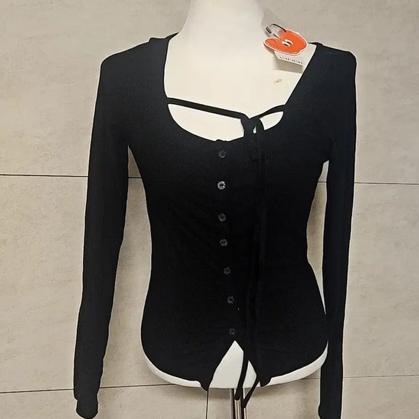 [BUNJANG] CIDER Black Ribbed T-Shirt / (텍 달린) CIDER. 블랙 티셔츠