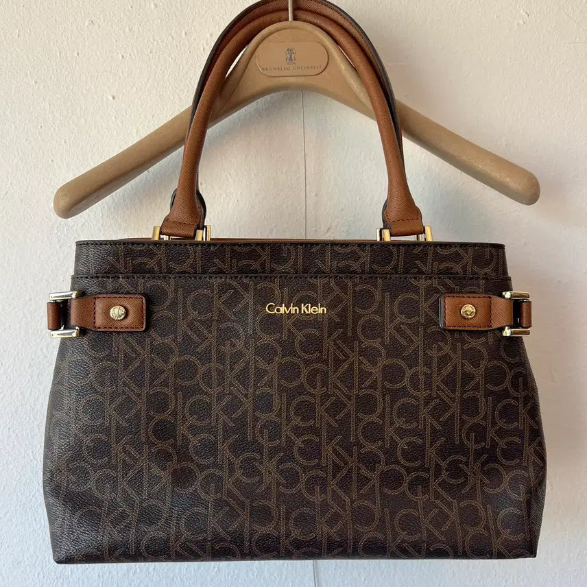 [BUNJANG] Calvin Klein Brown Logo Pattern Tote Bag Shoulder Bag / 캘빈클라인 브라운 로고패턴 토트백 숄더백