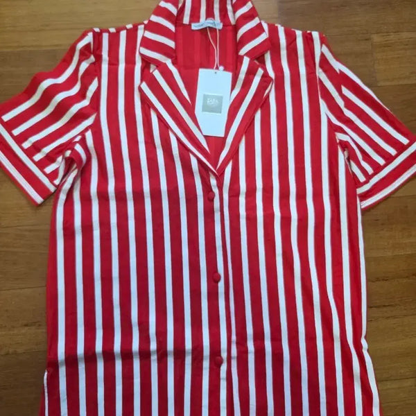 [BUNJANG] Zara Red Stripe Shirt (Size S) / ZARA 레드 스트라이프 셔츠 S