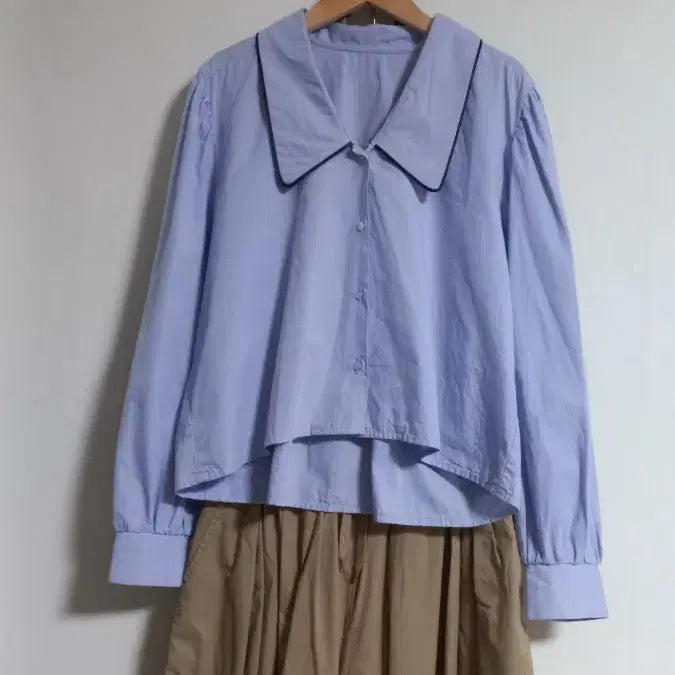 [BUNJANG] Blue Big Collar Blouse Size 77-88 / 블루 빅카라 블라우스 77~88