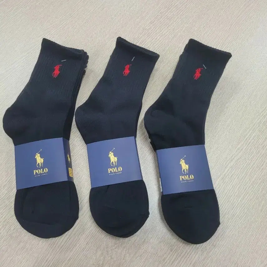 [BUNJANG] Polo Black Mid-Calf Socks 12-Pair Pack / 폴로 블랙 중목 양말 12켤레