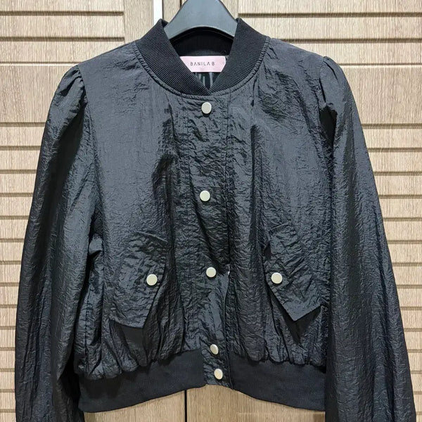 [BUNJANG] Black Nylon Cropped Jumper / [새 옷] 블랙 나일론 점퍼