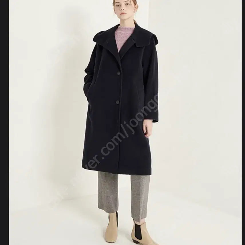 [BUNJANG] SJSJ Camel Blend Hooded Coat Navy / 한섬 sjsj 까멜블랜드 후드코트