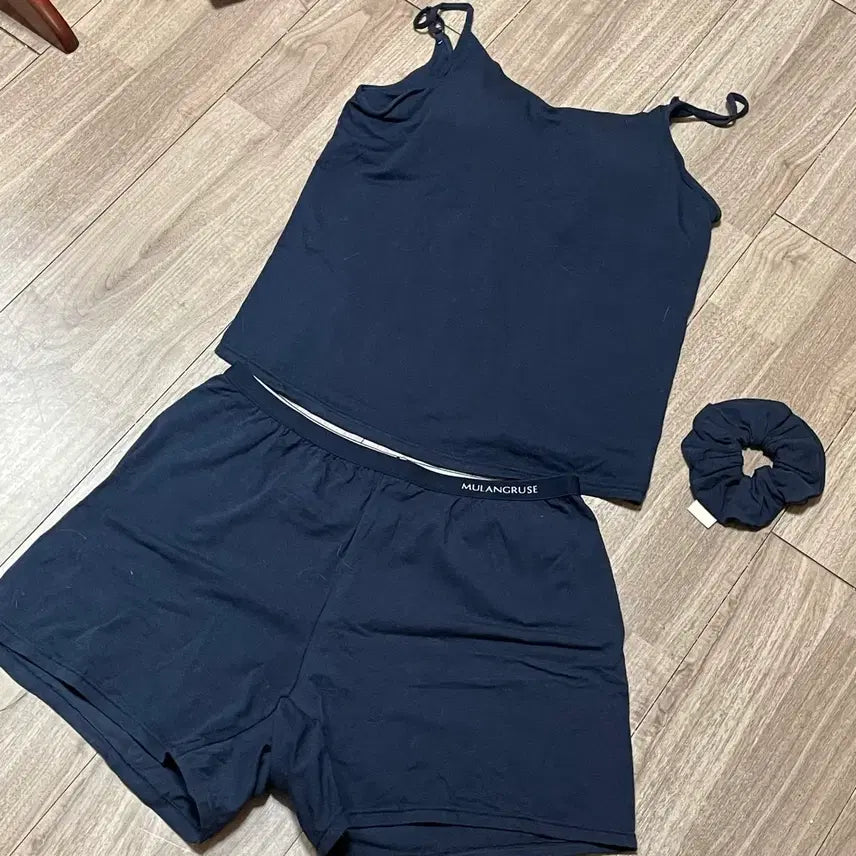 [BUNJANG] Navy Pajama Set (Bra Top + Trunk + Scrunchie) - XL / 물랑루즈 네이비 세트