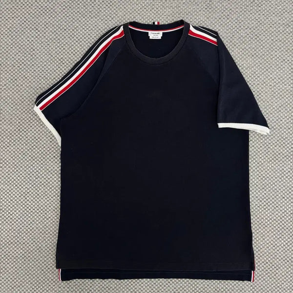[BUNJANG] Thom Browne Navy Tri-Color Stripe Short Sleeve T-Shirt Size 4 / [4]톰브라운 삼선라인 반팔티