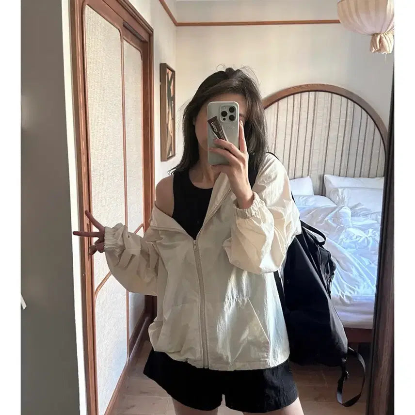 [BUNJANG] Archive J2U Hoodie Windbreaker Cream Beige / 아카이브제이투유 후디 윈드 브레이커 크림베이지