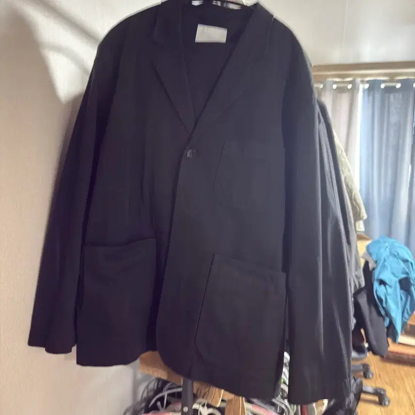 [BUNJANG] Espionage Cotton Notched Jacket & Skater Chino Pants Set-up Black XL / [시착 1회] 에스피오나지 코튼 셋업 상의 XL / 하의 XL