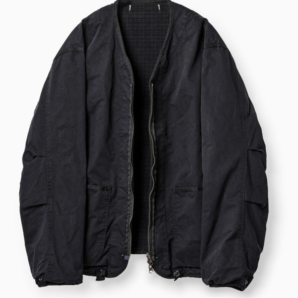 [BUNJANG] Years Ago Washed Reversible Zip Collarless Jacket Black/Check Black / [새상품]이얼즈어고 워시드 리버시블 집 카라리스 자켓 블랙/체크블랙 1사